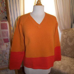 J. Crew Lambswool V-Neck Colorblock Tangerine & Orange Large $108.00